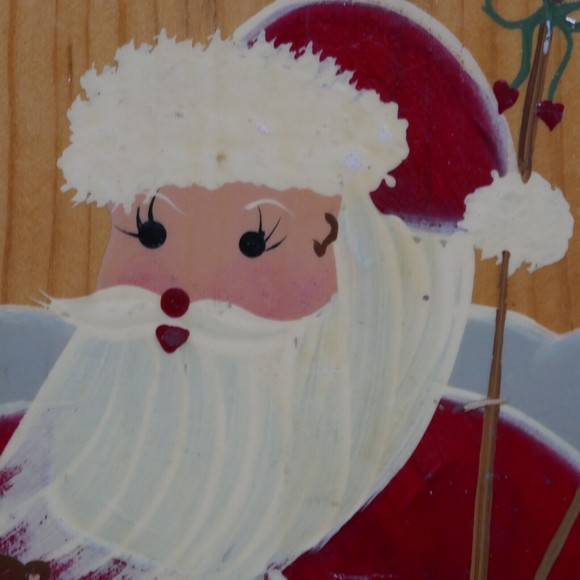 Santa Hand Painted Wooden Sled 18" Season Greetings Signed 1995 Mexico Vintage - Picture 4 of 15